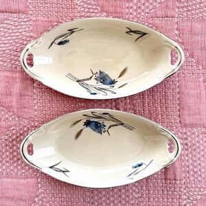 H&C Chodau Vintage Serving Relish Trays Made in Czechoslovakia 10x5” Blue Flower
